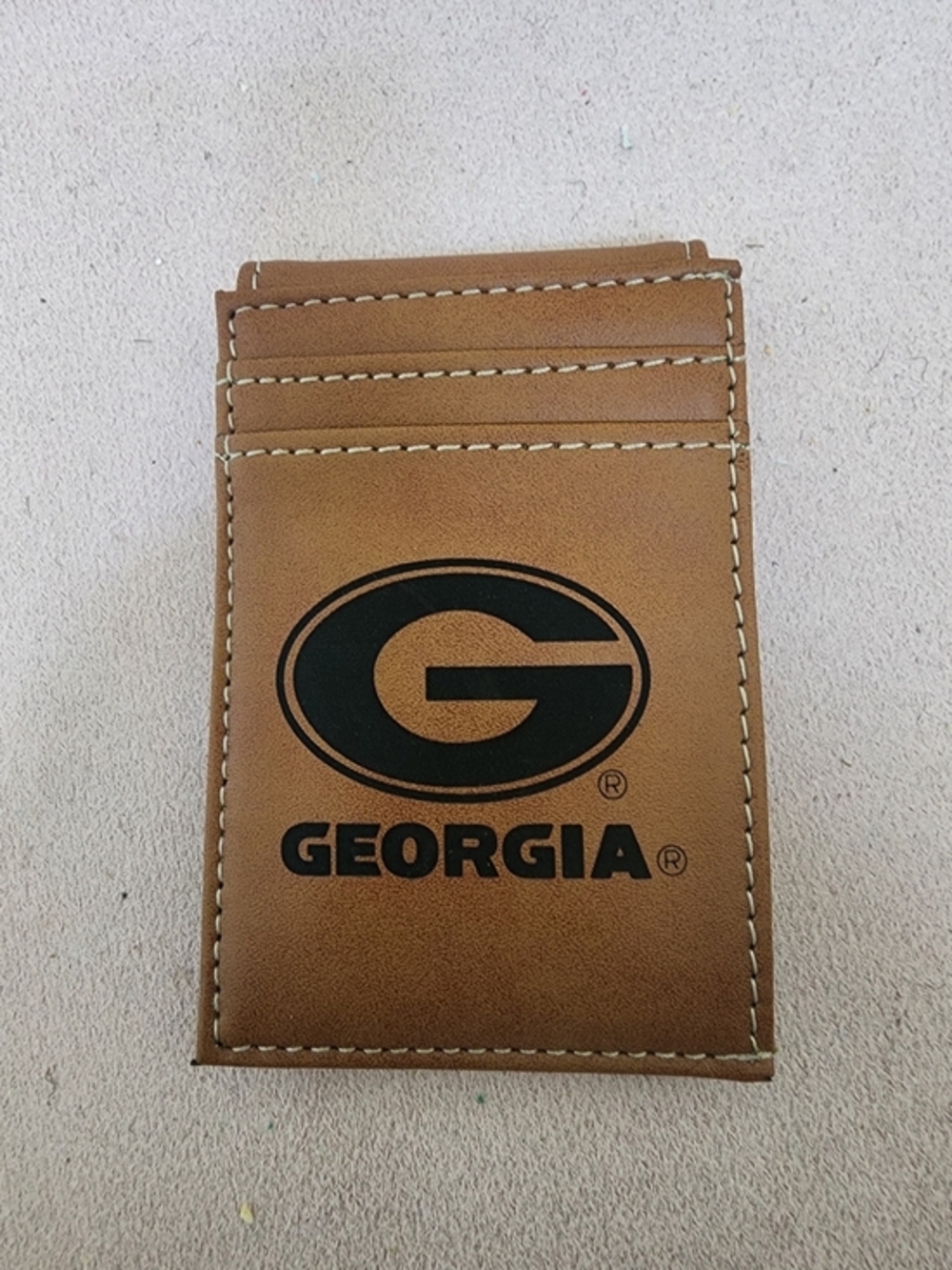 Georgia Bulldogs UGA Tan Front Pocket Wallet Leather Card Holder Wallet - Brown